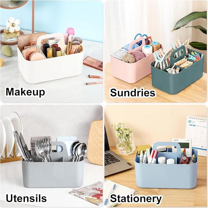 Multiuse Caddy Organizer with Handle, Portable Divided Plastic Tote Bin - Image 2