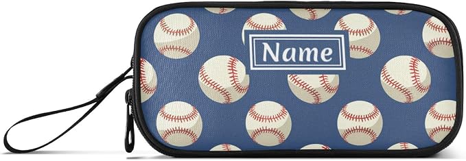 Custom Baseballs Ball Blue Pencil Case Box Boys Girls Personalized Name Large - Image 8
