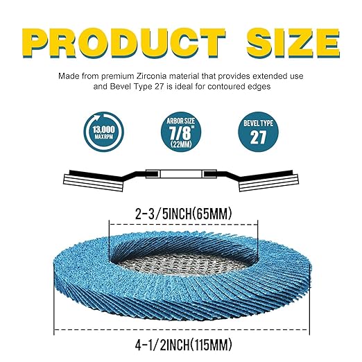Flap Discs 4 1/2 for Angle Grinder, 12 Pcs Flap Discs 120 Grit, 4.5" x 7/8" High Density Zirconia Type 27 Flap Sanding Disc for Grinding, Rust Removal, Sanding and Finishing - 12 Packs