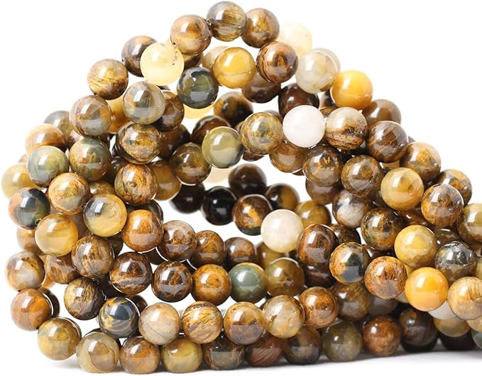 45PCS 8mm Natural Golden Pietersite Gemstone Round Loose Beads Stone Beads by CHEAVIAN