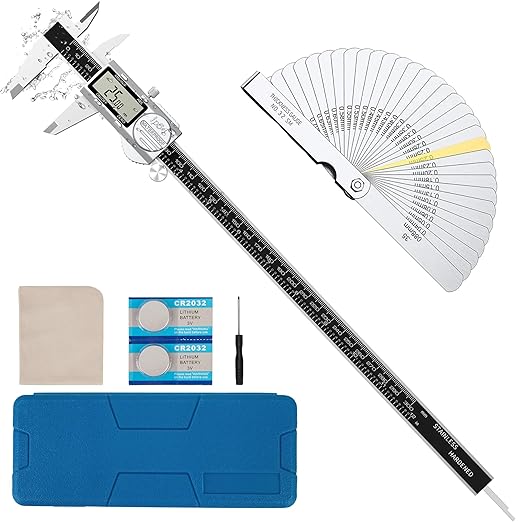 Digital Caliper 12 Inch, (ABS) Absolute Scale Caliper, IP54 Caliper Measuring Tool, Inch/MM/Fraction, Auto-Off LCD Stainless Steel Waterproof Micrometer Vernier Caliper, Feeler Gauges