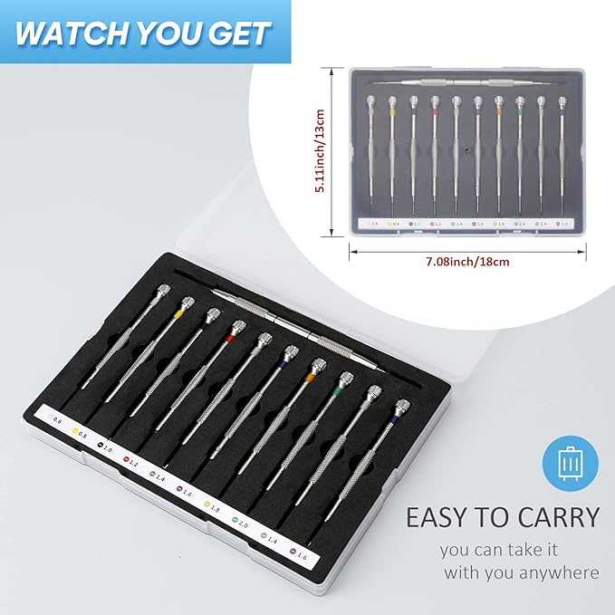10PCS Professional Watchmaker Screwdriver Set + 1PCS Spring Bar Tool, Watch Screwdriver for Watch Repair, Eyeglasses Repair, Jewelry Work, Electronics Repair