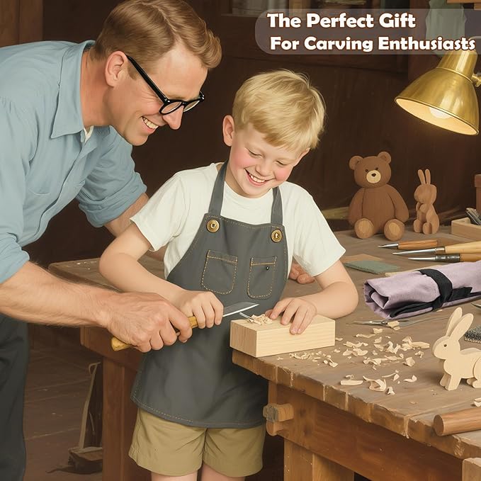 Wood Carving Kit, 22pcs Whittling Kit with Detail Wood Carving Knife Whittling Knife Wood Chisel Knife Gloves Polishing Compound Sharpener for Woodworking Beginners Adults Kids