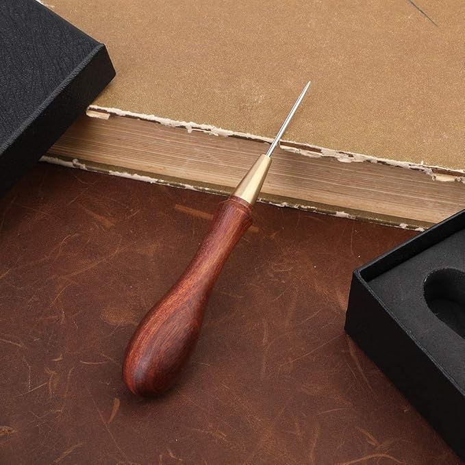 DIUDUS Leather Wooden Handle Scratch Awl, Wooden Handle Scratch Awl Tool, Leather Sewing Awl for Leather Punch Hole or DIY Handmade