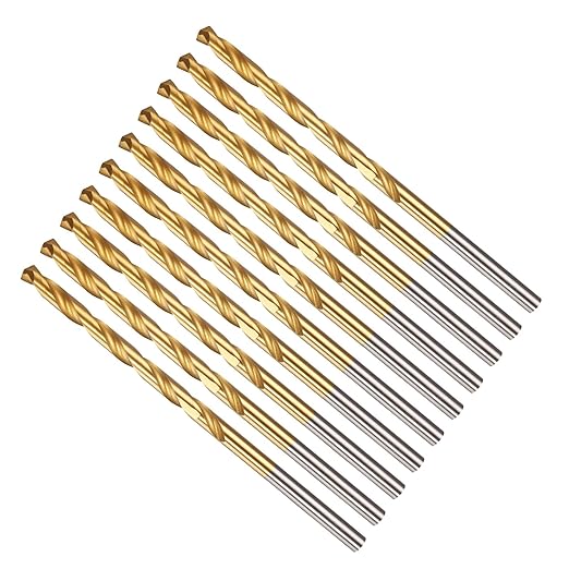 Drill Bit, 1/8" Cutting Diameter, 4341 HSS TiN Coated 135° Cutting Angle Jobber Bits - (Applications: for Drilling Soft Metal Plastic Wood), 10-Pieces