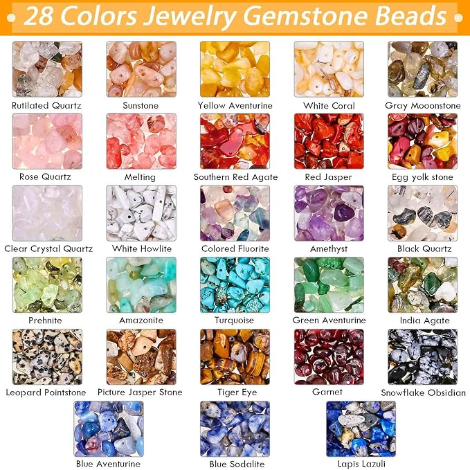 Crystal Chips Beads for Ring Making, 28 Colors Gemstone Beads for Jewelry Making - Image 3