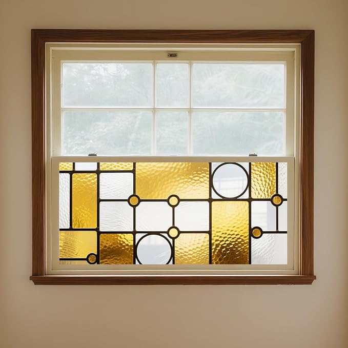 IVN Privacy Window Film Decorative Stained Glass Yellow and White Geometric - Image 4