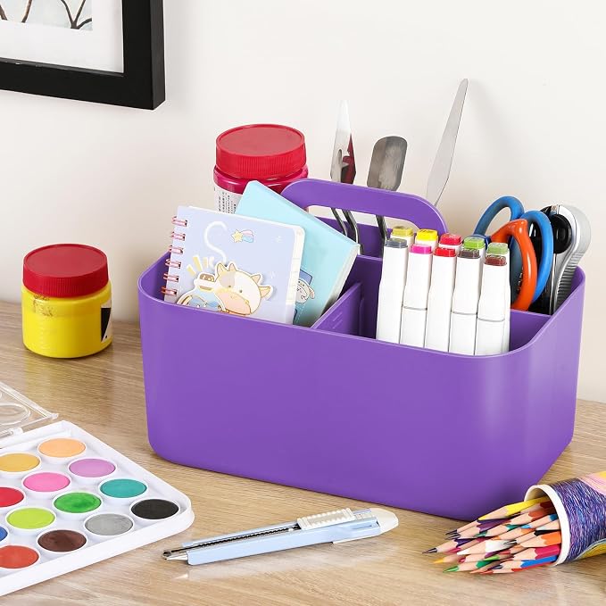 Multiuse Caddy Organizer with Handle, Portable Divided Plastic Tote Bin - Image 4