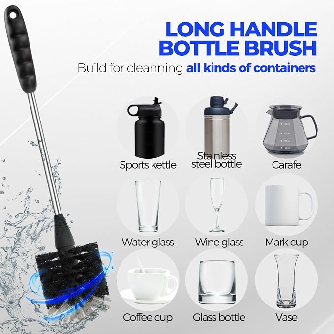 Holikme 6 Pack Bottle Brush Set, 3 Straw Brushes, Bottle Cleaning Brush - Image 2
