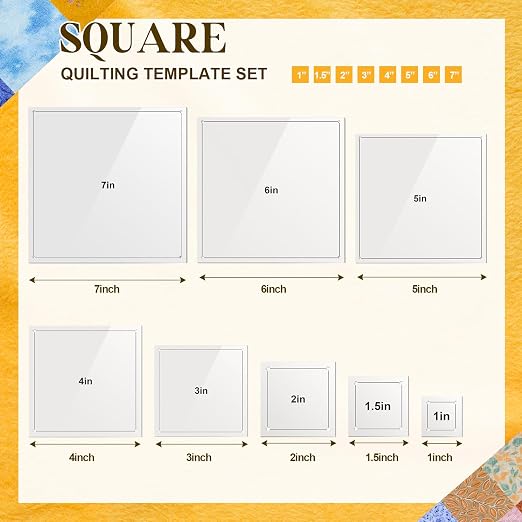 Kigley 8 Pcs Square Quilting Templates and Rulers 1/1.5/2/3/4/5/6/7 Inch - Image 2
