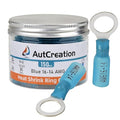 AutCreation 150PCS Heat Shrink Ring Terminals 5/16" Blue 16-14 AWG Marine Grade Electrical Wire Connectors, Tinned Red Copper Resistant Ring Connectors, Insulated Waterproof Crimp Terminals