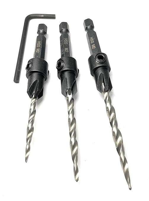 FTG USA Adjustable Wood Countersink Drill Bit Set #6#8#10 Set with Tapered Drill Bits for Woodworking