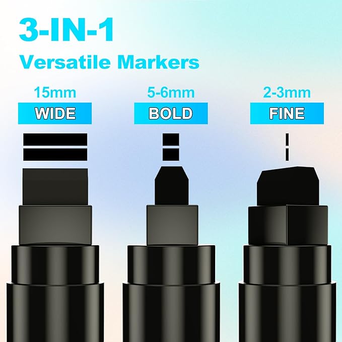 FansArriche Jumbo Poster Markers, 3 Black 15mm Acrylic Paint Markers | - Image 2