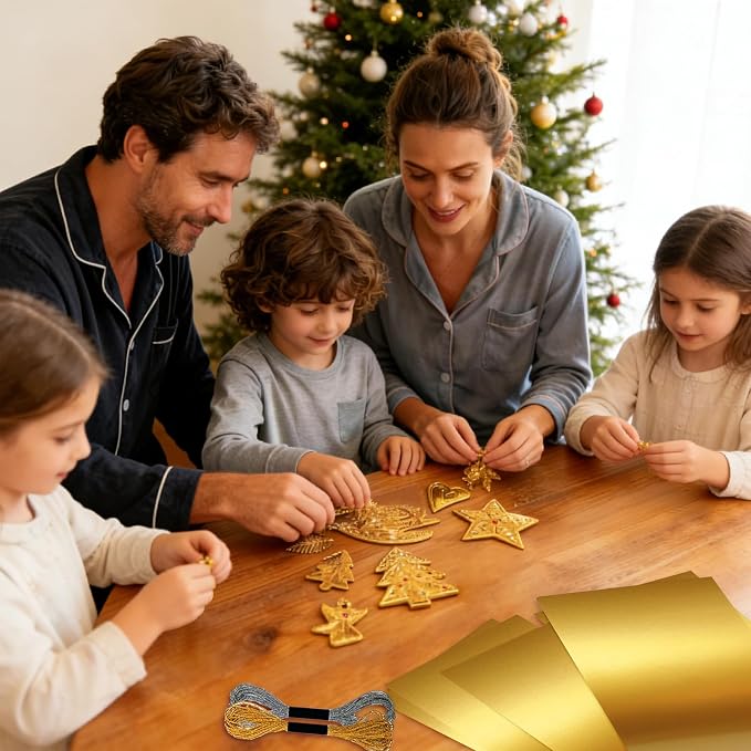JarThenaAMCS 28Pcs Foil Paper Craft Making Kits Gold Metal Embossing Foil Sheets - Image 6