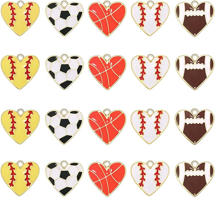 20PCS Sports Charms Enamel Basketball Baseball Pendant Charms by ANGLESJELL