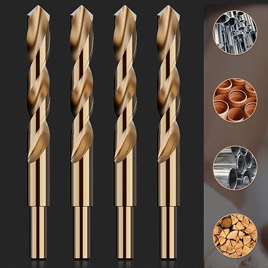 17/32" (4pcs) Cobalt Drill Bit Set, M35 High Speed Steel Jobber Length Drill Bit Kit for Hardened Metal, Stainless Steel, Cast Iron, Wood and Plastic, with Index Storage Case