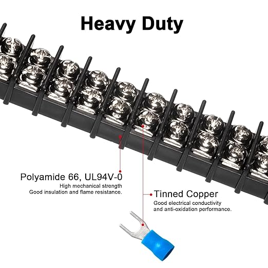 MILAPEAK Terminal Block - 2 Pack 10 Positions 200v-450v 20-30A Dual Row Screw Terminals Strip + 40 PCS Copper Wire Fork Connectors