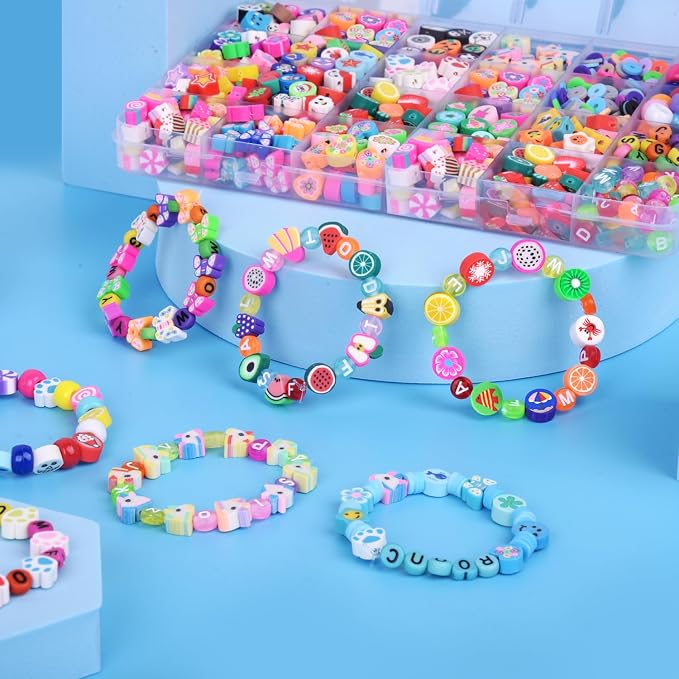 1000PCS Polymer Clay Beads Bracelet Making kit, 24 Style Cute Fun Beads Fruit - Image 2