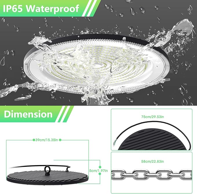 loyal LED High Bay Shop Lights: UFO Dimmable Commercial Lighting 6000K - for Warehouse Garage Workshop Gym,No Plug (500W, 6 Piece)