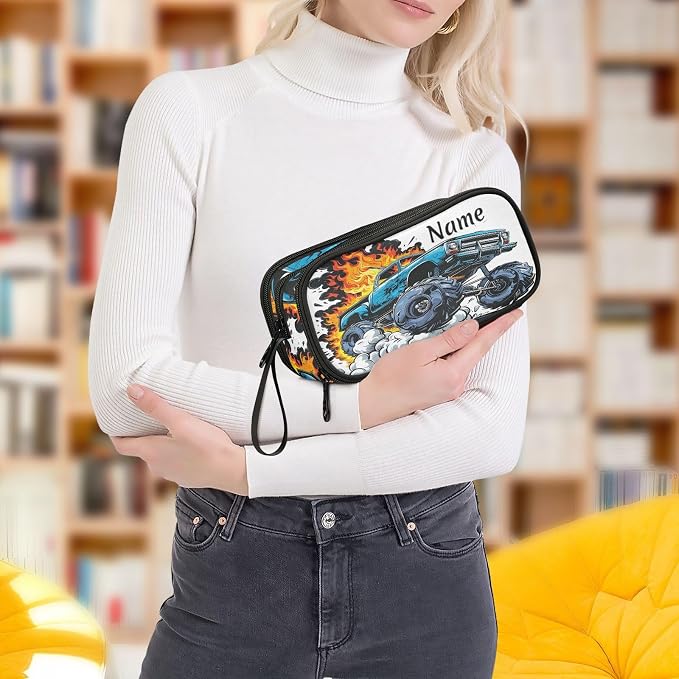 Custom Truck Flame Pencil Case Box Boys Girls Personalized Name Large Pencil - Image 6