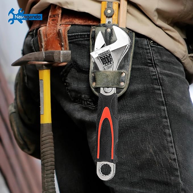 Navegando 8-Inch Adjustable Wrench, High Carbon Steel Adjustable Spanner, Compact Design for Tight Spaces, Non-Slip Grip, Fits 6-28mm Nuts/Bolts, for Plumbing, Automotive & DIY
