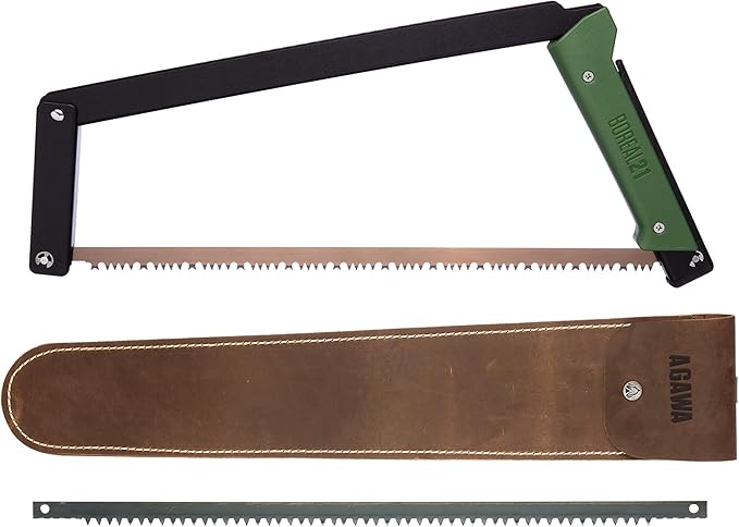 AGAWA - BOREAL21 Backwoods Kit - 21 Inch Folding Bow Saw, 21" Premium Leather Sheath, Additional 21" Aggressive Blade (Black Frame - Green Handle)