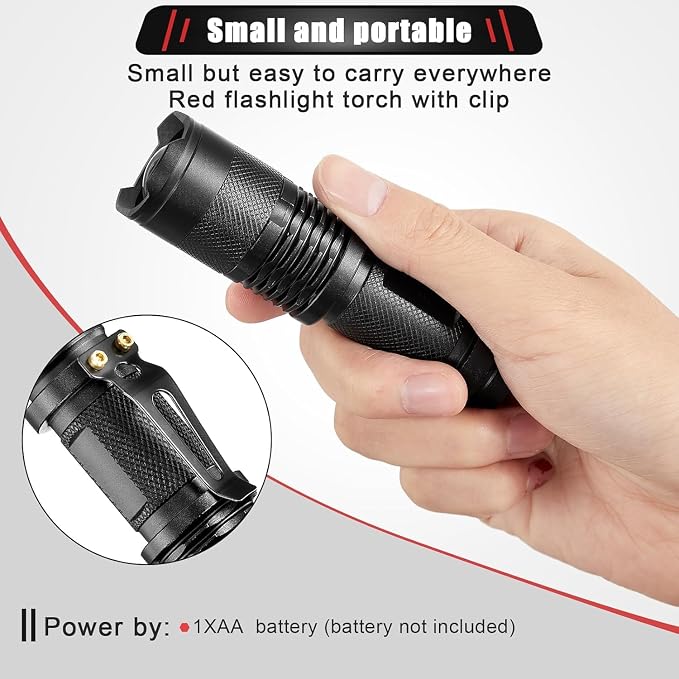 Honoson Red Light Flashlight LED Single Mode Torch 1 Mode Scalable Red Lens - Image 5