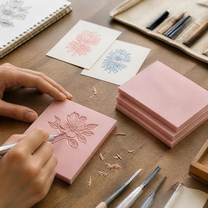 Tosnail 5 Pack Rubber Linoleum Carving Blocks, Printmaking, Art and Craft - Image 6