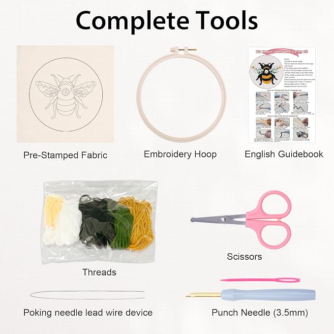 Nuberlic Punch Needle Kit for Beginners Cute Bee Pattern DIY Hoop Embroidery - Image 5
