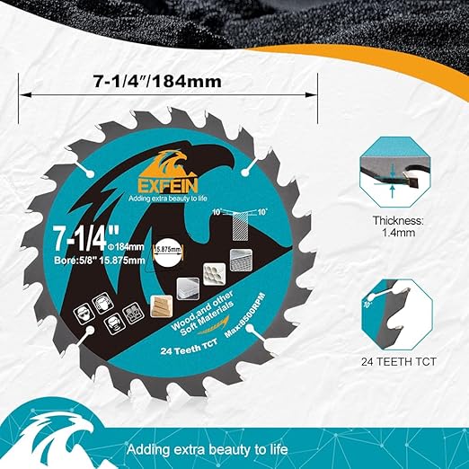 7-1/4 Inch Miter/Table Saw Blade, 24 Teeth ATB TCT Fine Finish Wood Cutting Circular Saw Blade with 4/5 Inch Arbor