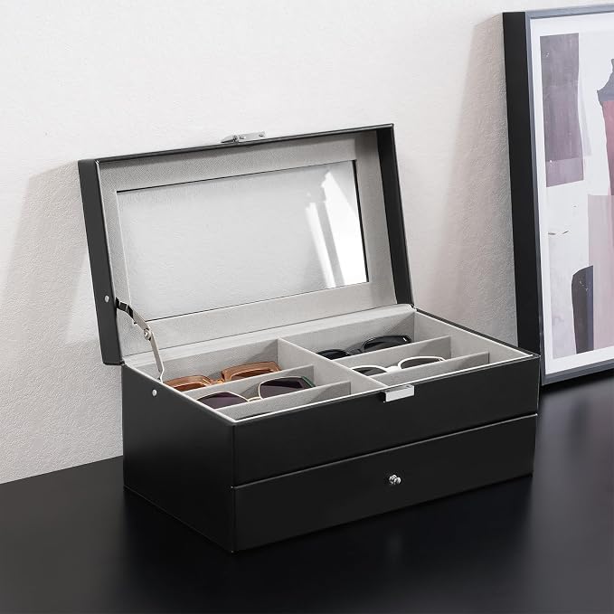 ProCase 12 Slots Sunglasses Organizer, 2 Layer Sunglass Case, Leather Eyeglass - Image 2