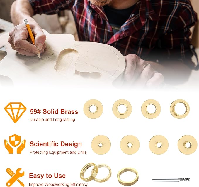 13 Pcs Brass Router Template Bushing Guide Set with Centering Cone, Fit Any Routers Sub-Base of The Porter Cable Style Router Bushing Guide Set with Carrying Case