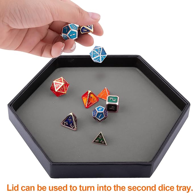 SIQUK Dice Tray with Lid Hexagon Dice Rolling Tray Dice Holder - Image 4