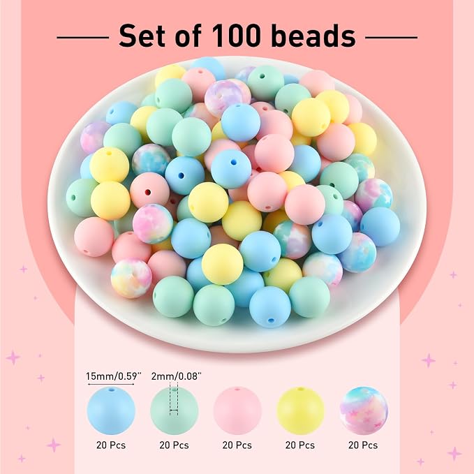 ASTARON 100 Pcs 15mm Silicone Beads - Image 2