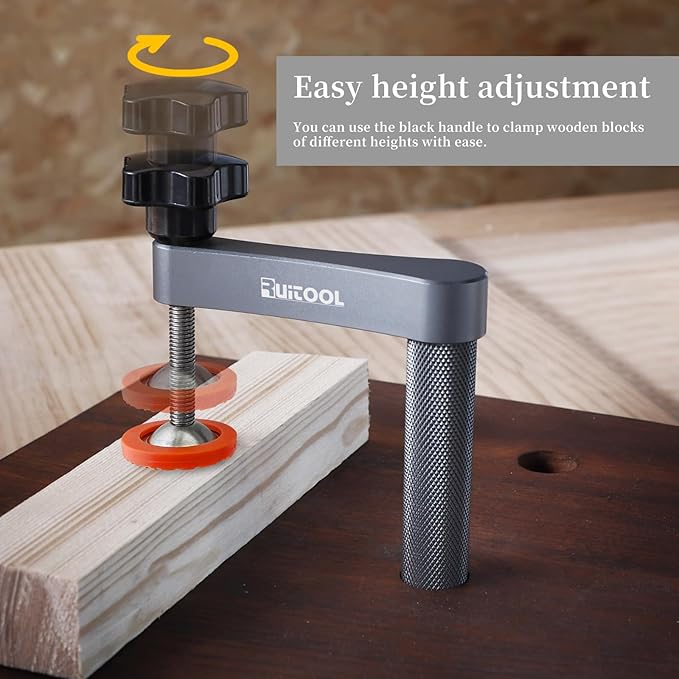 RUITOOL Bench Dog Clamp，3/4"（19mm）Holdfast Dog Hole Clamp，Adjustable MFT Table Aluminum Alloy Securing Down Clamps for Woodworking Tools - 2 Pack