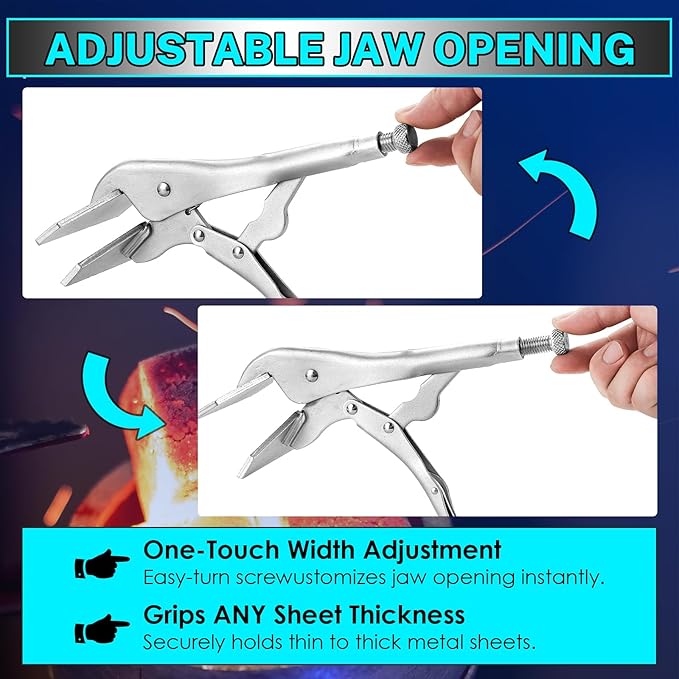 NATGAI 1 Pack 10 Inch Locking Sheet Metal Clamp, Welding Pliers with Adjustable Opening, Nickel Plated Carbon Steel Duckbill Locking Plier for Metalworking, Sheet Metal Bending and Clamping (1 Pack)