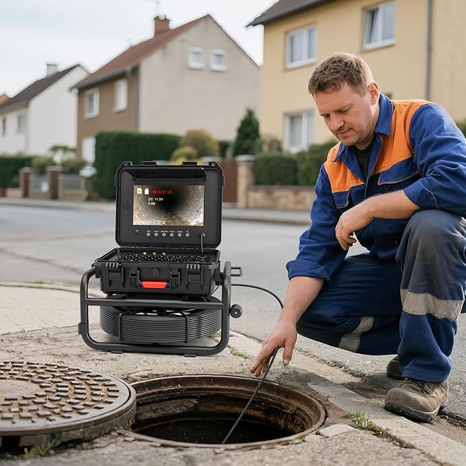 Sanyipace Sewer Camera Self-Leveling 100FT/30M, Drain Camera with 512Hz Transmitter, Meter Counter, Pipe Inspection Cámara with Microphone Speaker DVR Recorder, 32GB TF Card, Guide Wheel (7mm Cable)