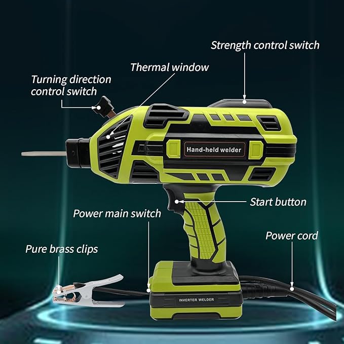 Portable Welding Machine Handheld Welder: IGBT Inverter Hand Held ARC Welder Gun with 6 Variable Current Adjustment - Welder Machine 110v Electric Welding Equipment for 3/32"-1/8" Wire Rods (Green)