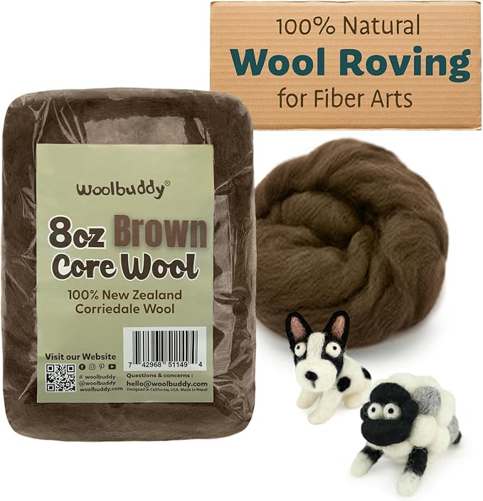 Woolbuddy Core Wool 8oz for Needle Felting, Handmade Wool Roving for Needle by Woolbuddy