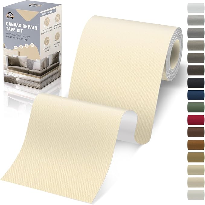 OAZ 4 x 79 inch Canvas Repair Patches Canvas Fabric Patch Self-Adhesive Canvas Repair Tape Waterproof Outdoor Gear Repair Patch Kit for Boat Cover Awning Sofa Chair Couch Tent Bag (Beige)