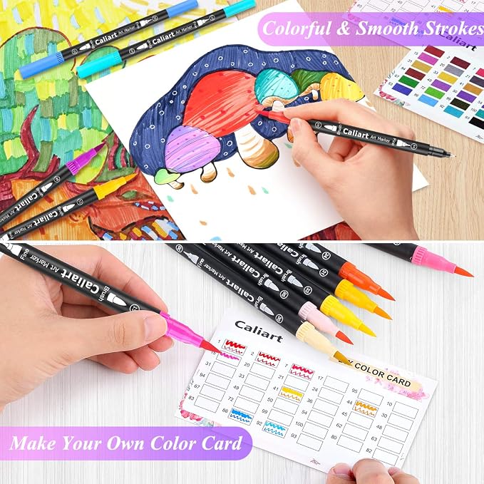 Caliart 34 Double Tip Brush Pens Art Markers - Image 5