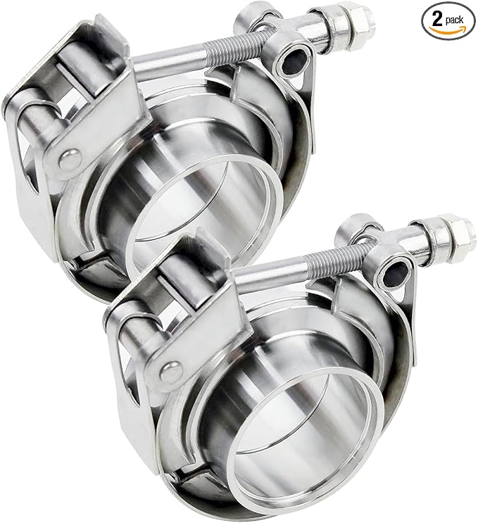 1.5 inch V Band Clamp - 2 sets of Quick Release Vband Exhaust Clamp with Flange Stainless Steel for Automotive exhaust system, turbocharger, downpipe and mufflers (1.5" - 2 Pack)
