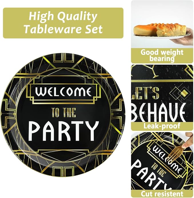100 Pcs Roaring 1920s Party Decorations, Speakeasy Misbehave Black Gold - Image 4