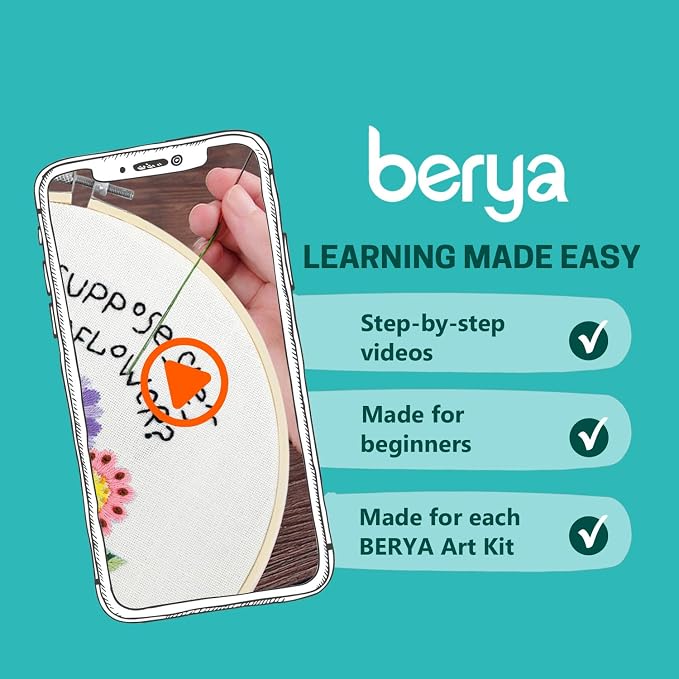 BERYA Flowers Embroidery Kit Including Video Step by Step Instructions - Image 5