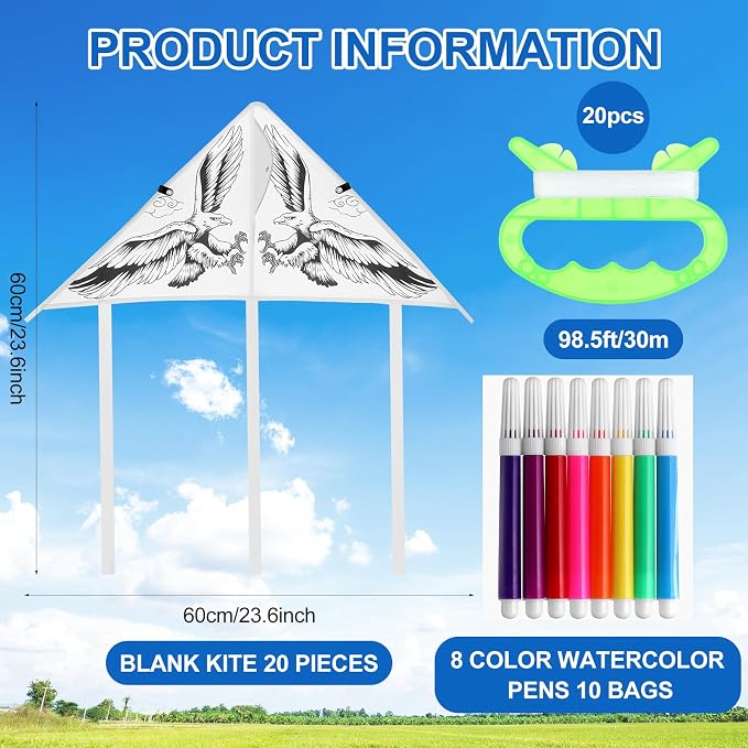 20 PCS DIY Color Filled Kite for Kids Kite Making Kit Bulk, Painting Kites - Image 2
