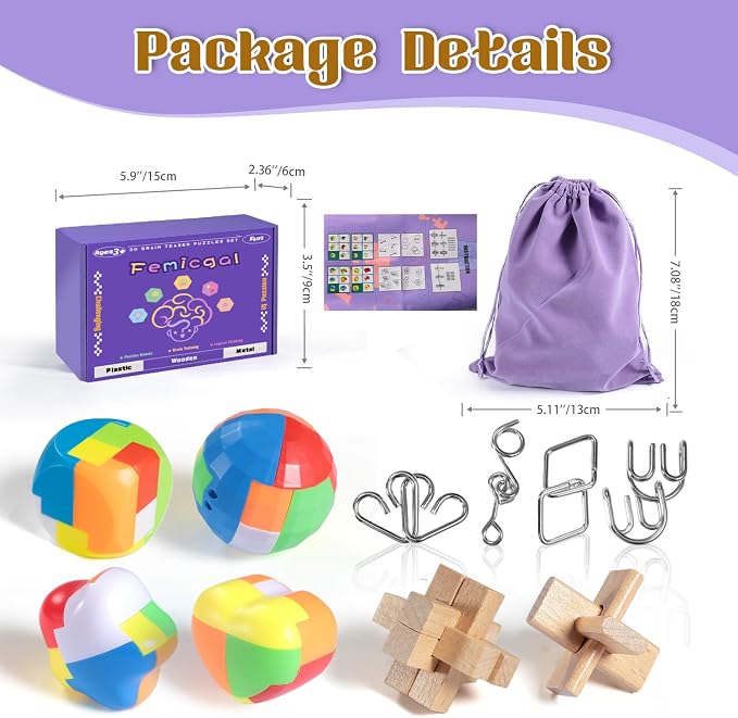 Brain Teaser Puzzles for Adults and Kids, 3D Wooden Plastic Metal Puzzle - Image 2