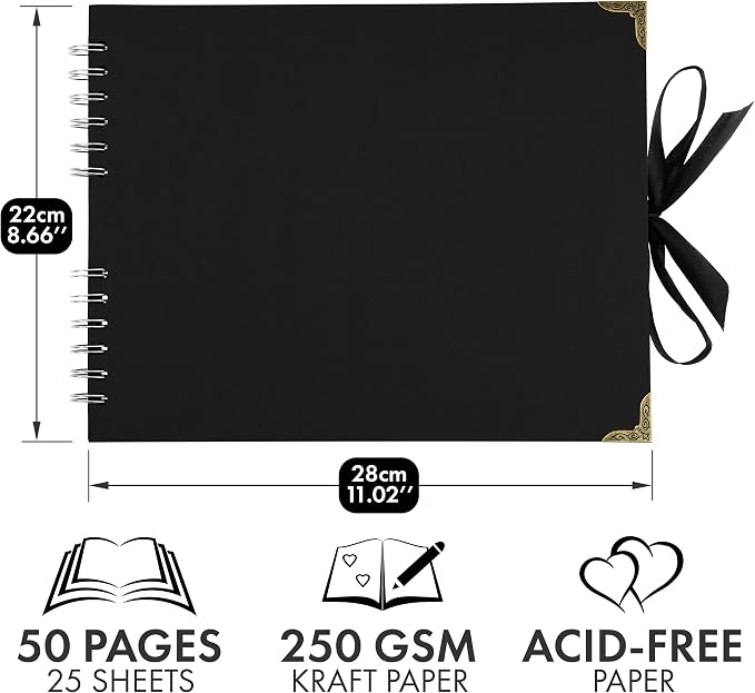 Bstorify Large Scrapbook Photo Albums 50 Pages Black Thick Kraft Paper - Image 2