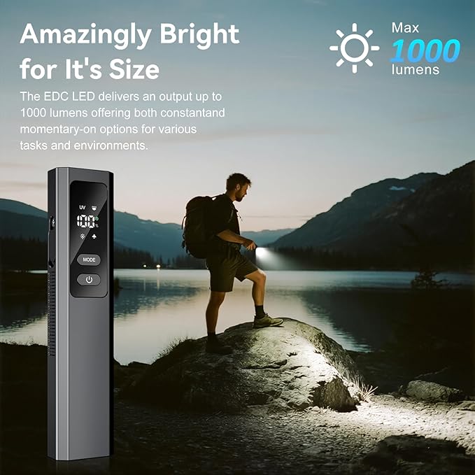 5-in-1 Rechargeable EDC Flat Flashlight, High Lumens Pocket Torch with White LED, Green Beam, UV, Magnetic Base & Clip, Compact Flat Flashlight for Camping, Emergency, Work with Bag (Black)