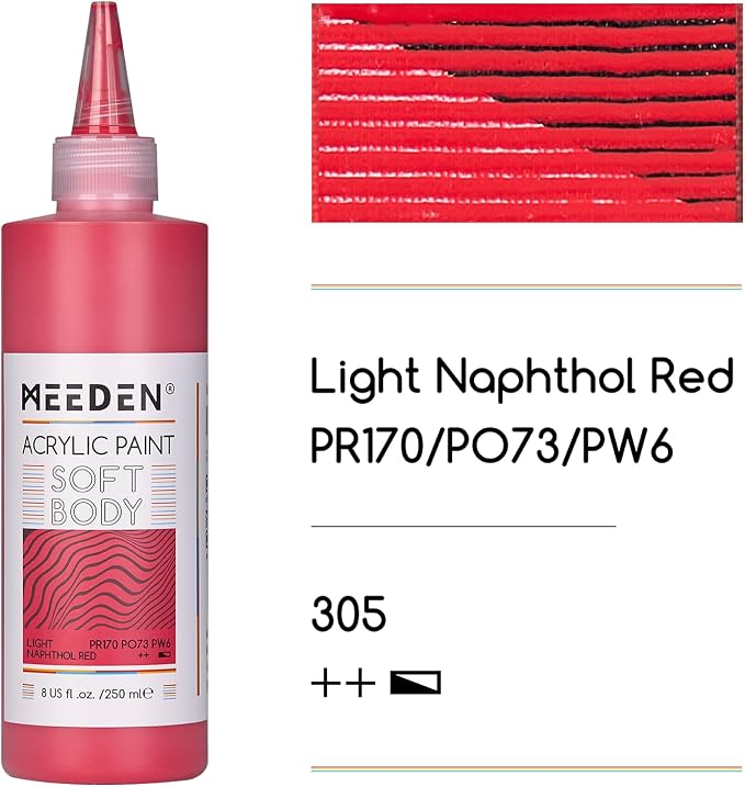 MEEDEN Soft Body Acrylic Paint: Naphthol Red Light Matte Finish - 250ml/8.45oz - Image 2