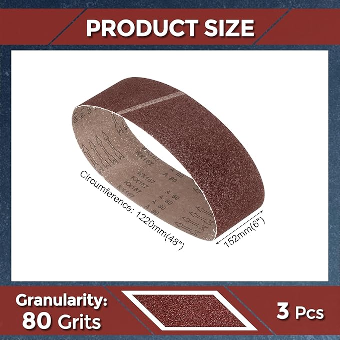 2Pcs Sanding Belts 6 x 48 Inch 80 Grit Aluminum Oxide Abrasive Sandpaper for Belt Sander Metal Grinding Wood Working Weld Rust Removal